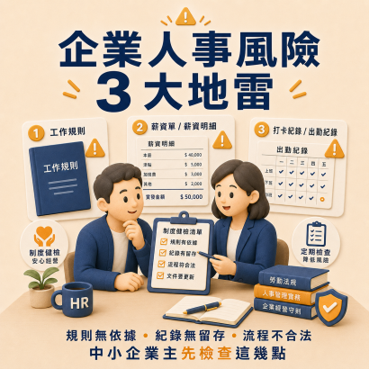 企業人事風險 3 大地雷 規則無依據・紀錄無留存・流程不合法 中小企業主先檢查這幾點